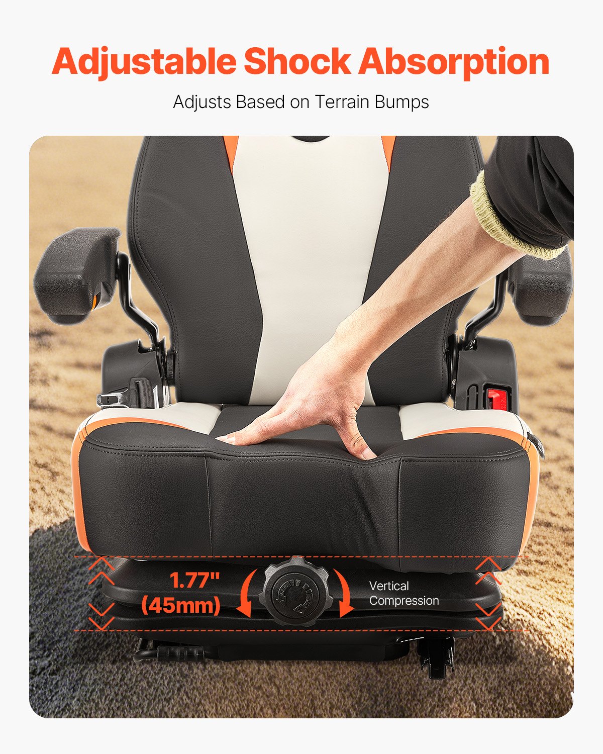 VEVOR Universal Forklift Seat, Tractor Suspension Seat with Adjustable Back, Armrest & Safety Belt, Secure Fold Down Tractor Seat with Micro Switch, Lawnmower Seat for Skid Loader Bulldozer