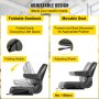 VEVOR Universal Forklift Seat Black PVC Tractor Seat, 6"/150MM Adjustable Mower Seat Foldable Seat Including Armrests&Seat Switch, 18.5" x 20" x 18" Skid Steer Seat Fit Forklift, Tractor, Skid Loader