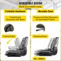 VEVOR Universal Forklift Seat Black PVC Tractor Seat, 6"/150MM Adjustable Mower Seat Foldable Seat including Seat Belt&Seat Switch, 18.5" x 20" x 18" Skid Steer Seat Fit Forklift, Tractor, Skid Loader