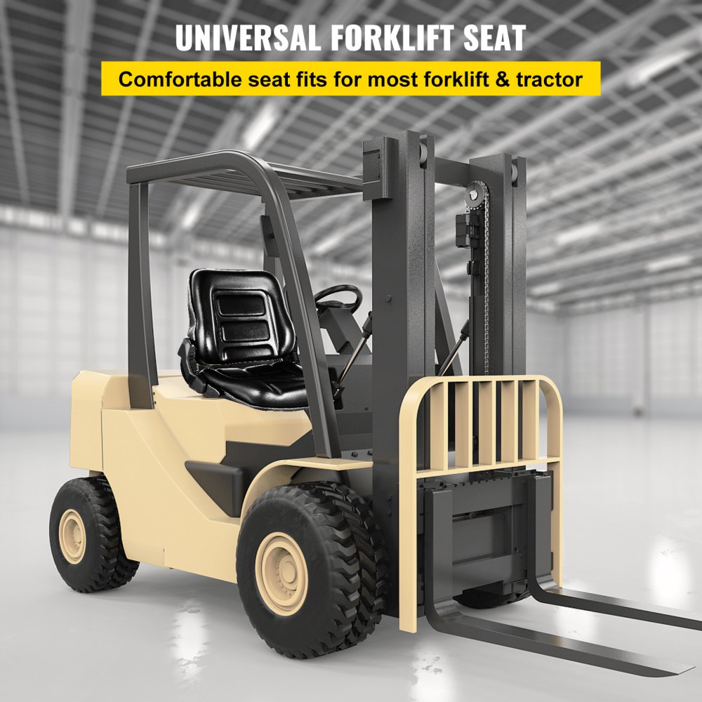 VEVOR Universal Forklift Seat, Black PVC Tractor Seat, 6"/150MM Adjustable Mower Seat, Foldable Seat Including Seat Switch, 18.5" x 20" x 18" Skid Steer Seat, Fit Forklift, Tractor, Skid Loader