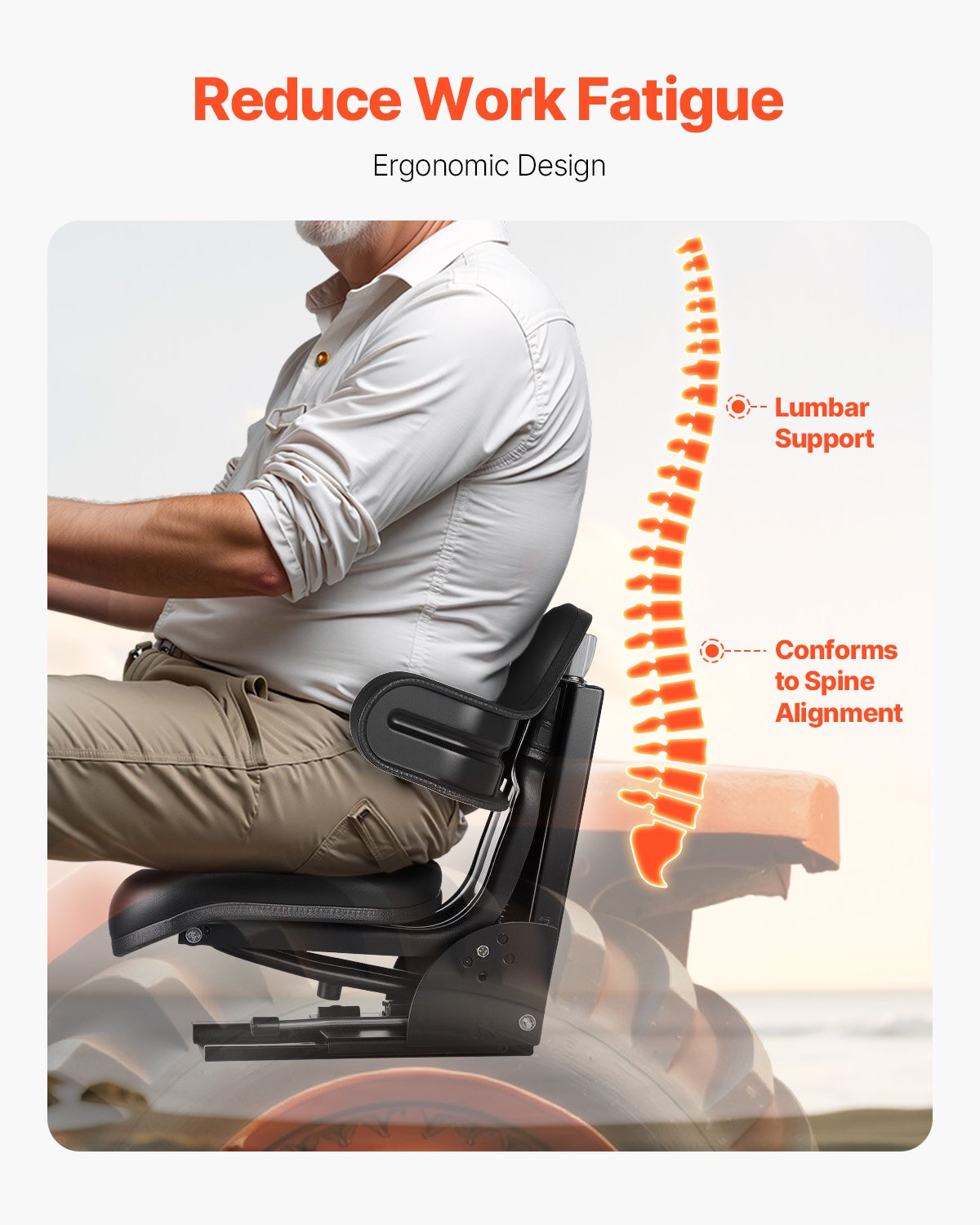VEVOR Universal Forklift Seat, Waterproof Tractor Suspension Seat with Adjustable Back, Secure Tractor Seat with Micro Switch, Widely Compatible Seat for Skid Loader Bulldozer