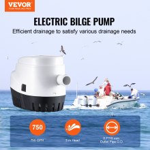 VEVOR Bilge Pump, 750GPH 12V Automatic Submersible Boat Bilge Water Pump with Float Switch, 0.7" Outlet Diameter, Small Boat Bilge Pump, Marine Electric Bilge Pump for Boats, Ponds, Pools, Basements