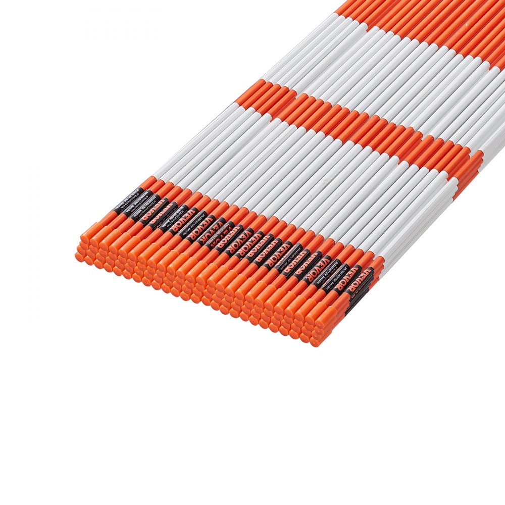 VEVOR Driveway Markers, 100 PCS 48 inch, 0.31 inch Diameter, Orange Fiberglass Poles Snow Stakes with Reflective Tape, 12" Steel Drill Bit & Protection Gloves for Parking Lots, Walkways Easy Visibility