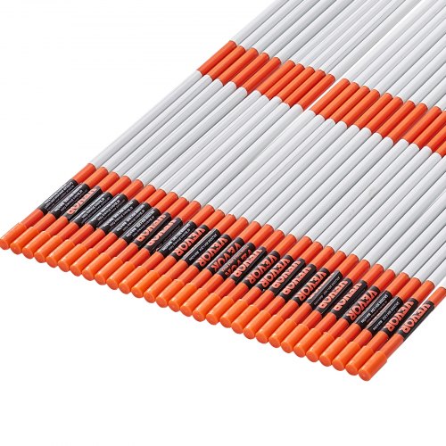 VEVOR Driveway Markers, 30 PCS 48 inch, 0.31 inch Diameter, Orange Fiberglass Poles Snow Stakes with Reflective Tape, 12" Steel Drill Bit & Protection Gloves for Parking Lots, Walkways Easy Visibility