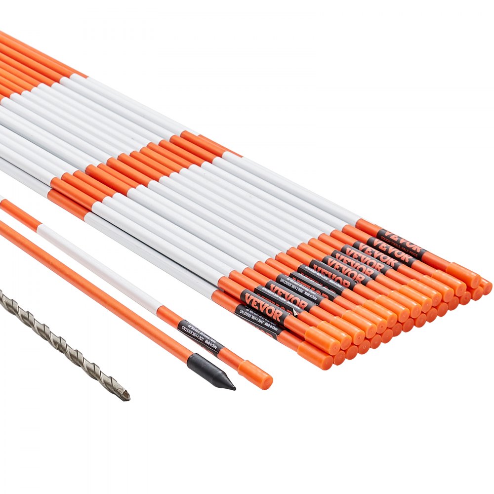 VEVOR Driveway Markers, 100PCS 122 cm, 0.79 cm Diameter, Orange Fiberglass Poles Snow Stakes with Reflective Tape, 30.48 cm Steel Drill Bit & Protection Gloves for Parking Lots, Walkways Easy Visibility