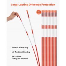 20Pcs Reflective Driveway Markers 5/16" Dia 58 in Snow Stakes Reflectors Orange