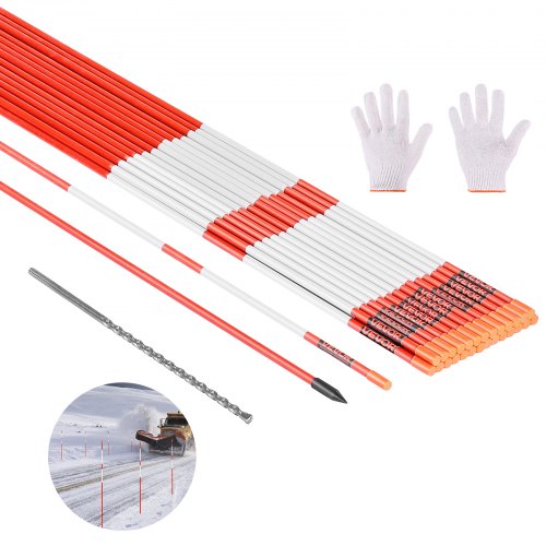 VEVOR Driveway Markers, 50Pcs 60 in Long 5/16 in Dia, Hi-Visibility Driveway Reflectors with 12 in Steel Drill Bits, Reflective Snow Sticks Fiberglass Pole for Parking Lots, Walkways, Snow Plowing