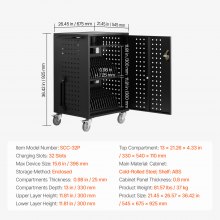 VEVOR Charging Cart, 32 Device Mobile Charging Station, Up to 15.6 in Screen Size, Office and Classroom Mobile Charging Cart, for Chromebook, Tablet and Laptop