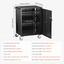 VEVOR Charging Cart Mobile Locking Charging Cart 36 Devices for Laptop & Tablet