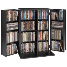 VEVOR Media Storage Cabinet, 4-Tier DVD Shelf Organizer, 610 x 368 x 846 mm Multimedia Storage Organizer for CDs, DVDs, Books, Games, CD Shelf for Living Room, Home Office, Recording Room, Black