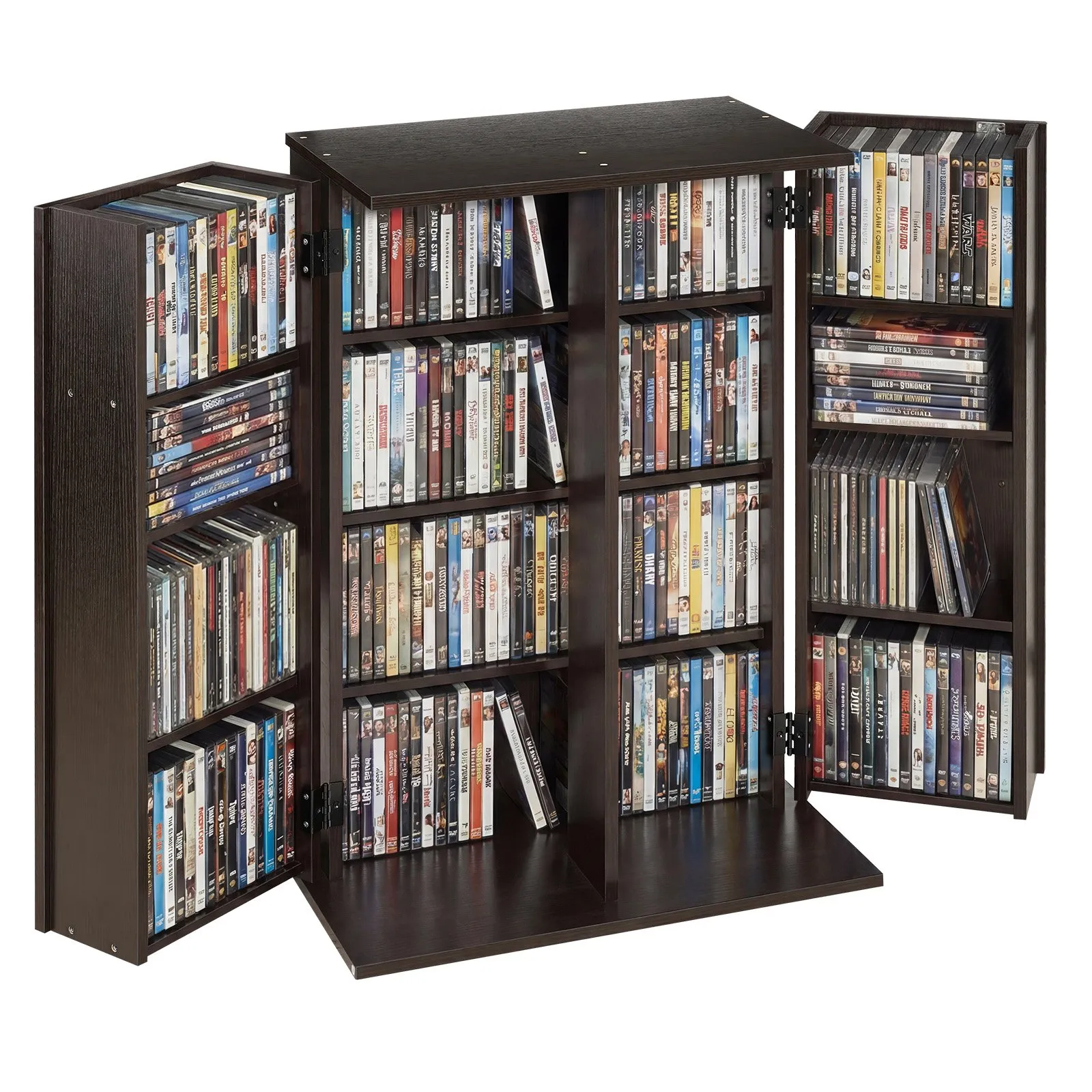 VEVOR Media Storage Cabinet, 4-Tier DVD Shelf Organizer, 610 x 368 x 846 mm Multimedia Storage Organizer for CDs, DVDs, Books, Games, CD Shelf for Living Room, Home Office, Recording Room, Brown