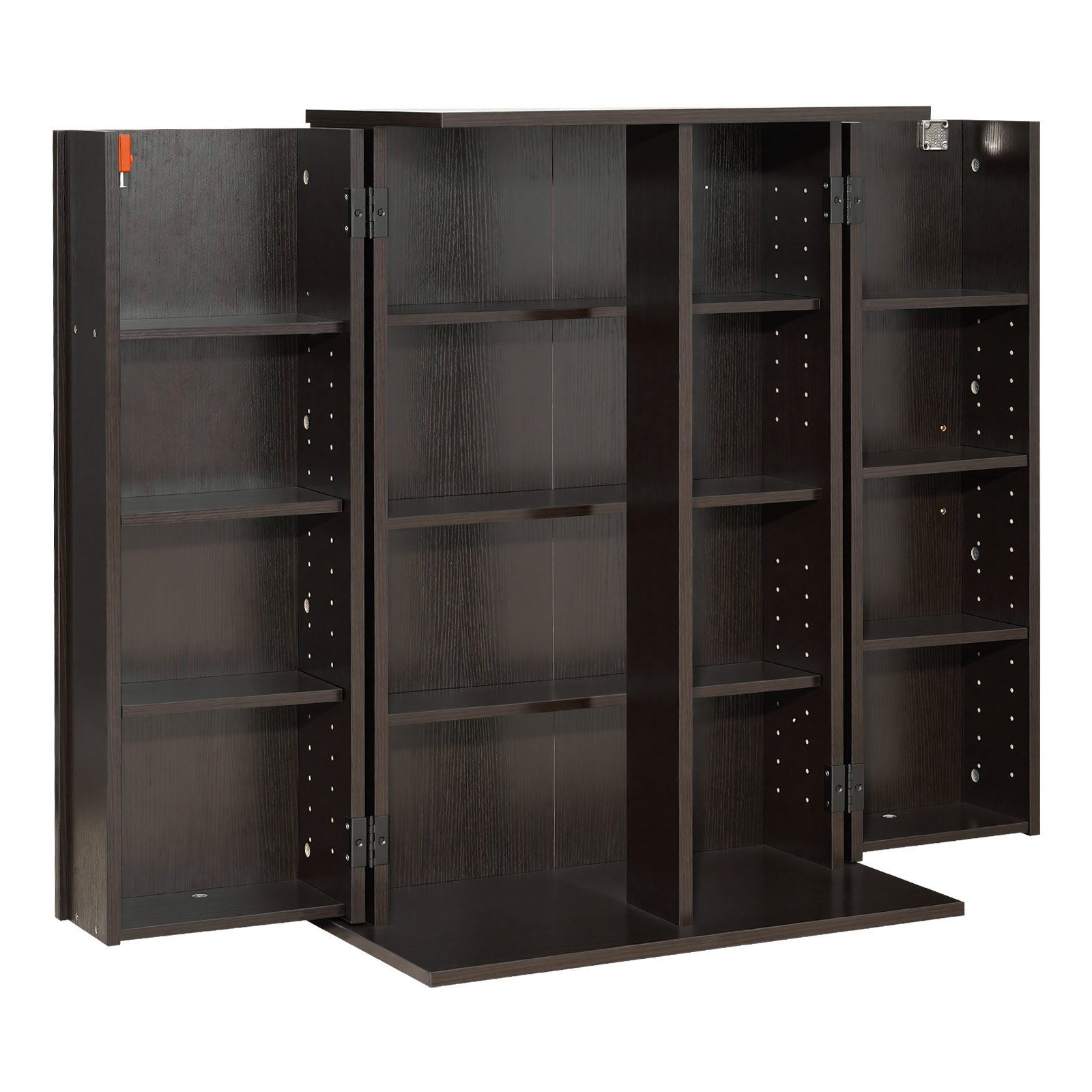 VEVOR Media Storage Cabinet, 4-Tier DVD Shelf Organizer, 610 x 368 x 846 mm Multimedia Storage Organizer for CDs, DVDs, Books, Games, CD Shelf for Living Room, Home Office, Recording Room, Brown