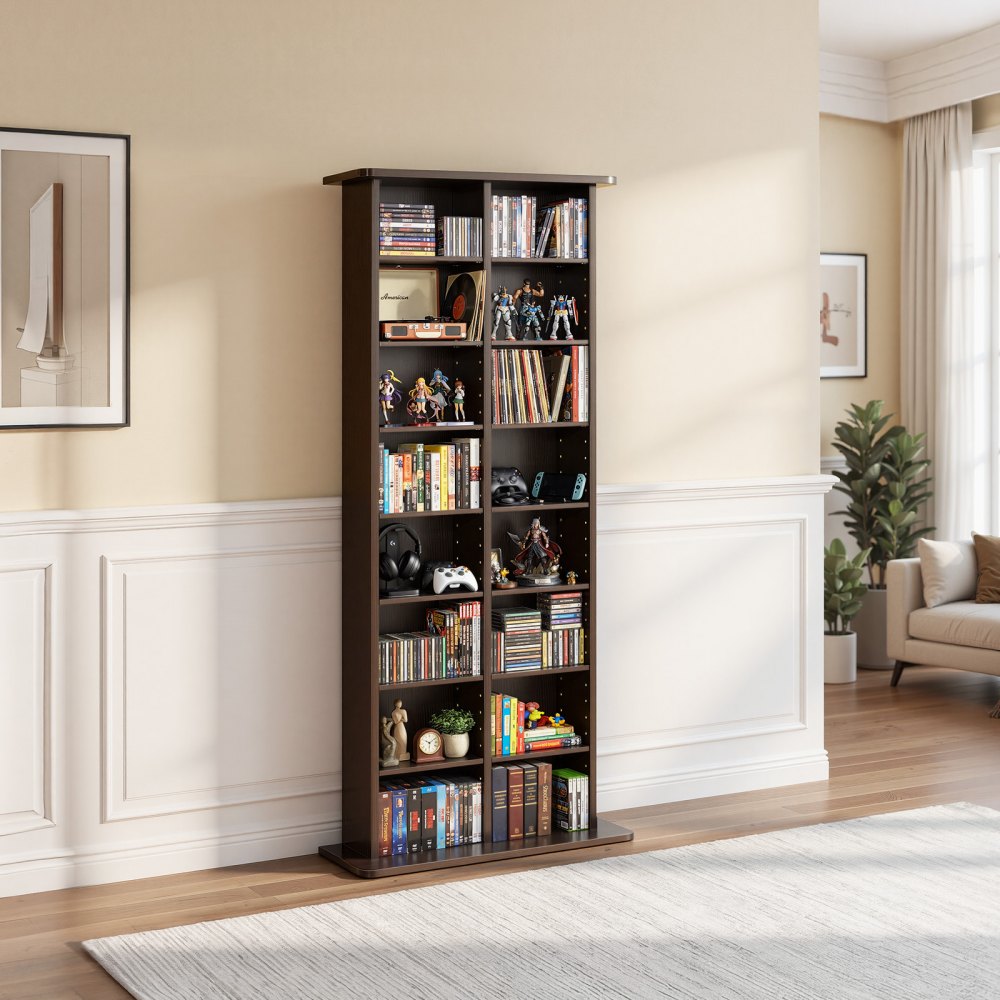 VEVOR Media Storage Cabinet, 8-Tier DVD Shelf Organizer, 559 x 222 x 1295 mm Multimedia Storage Organizer for CDs, DVDs, Books and Games, CD Shelf for Living Room, Home Office, Recording Room