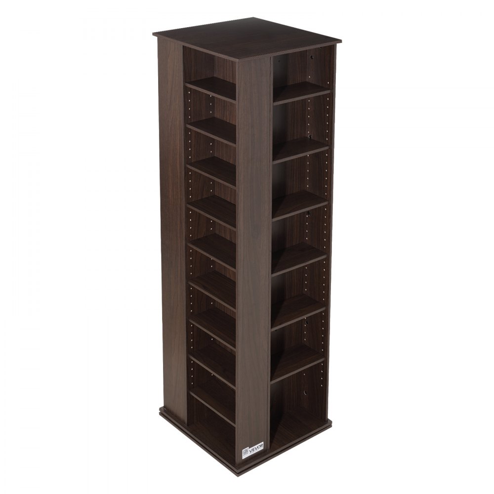 VEVOR Media Storage Cabinet, CD Rack Tower, 34 Compartments Rotating Media Tower Rack for CDs, DVDs, Books and Game Discs, DVD Stand for Living Room, Home Office and Recording Room, Brown