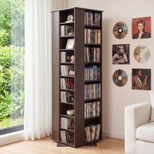 VEVOR Media Storage Cabinet, CD Rack Tower, 34 Compartments Rotating Media Tower Rack for CDs, DVDs, Books and Game Discs, DVD Stand for Living Room, Home Office and Recording Room, Brown