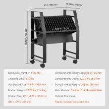 VEVOR Charging Cart, 16 Device Mobile Open Charging Station, Up to 15.6 in Screen Size, Office and Classroom Mobile Charging Cart, for Chromebook, Tablet and Laptop
