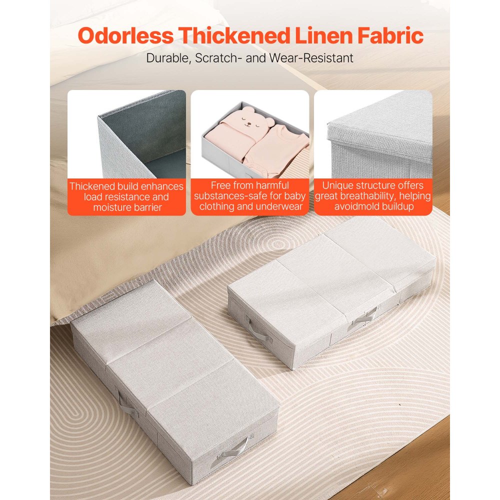 VEVOR Under Bed Storage with Lids, 31.7 x 15.9 x 6.1 Inch, 48L Large Underbed Clothes Storage Containers, Low Profile Gray Under Bed Drawer Shoe Organizer Bins Box for Blanket Shoe Bedroom, 2 Pack