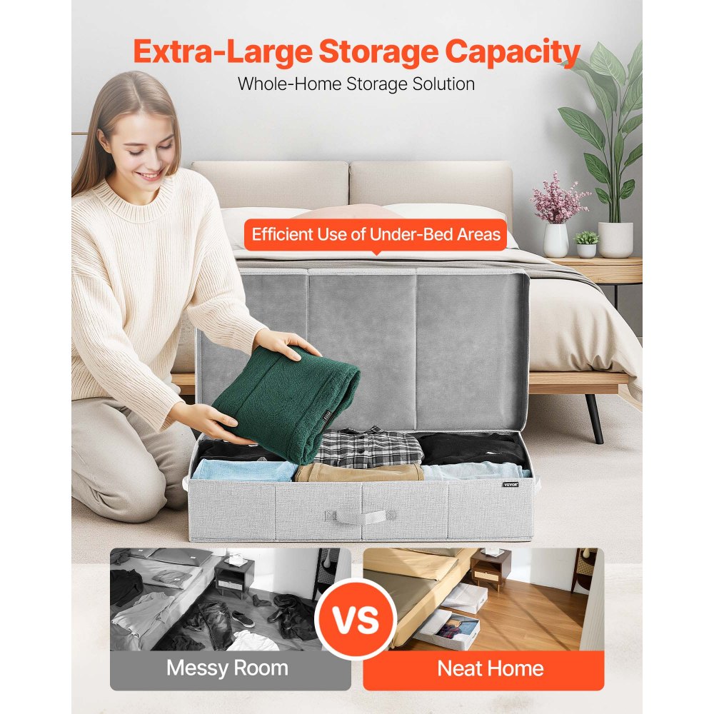 VEVOR Under Bed Storage with Lids, 31.7 x 15.9 x 6.1 Inch, 48L Large Underbed Clothes Storage Containers, Low Profile Gray Under Bed Drawer Shoe Organizer Bins Box for Blanket Shoe Bedroom, 2 Pack