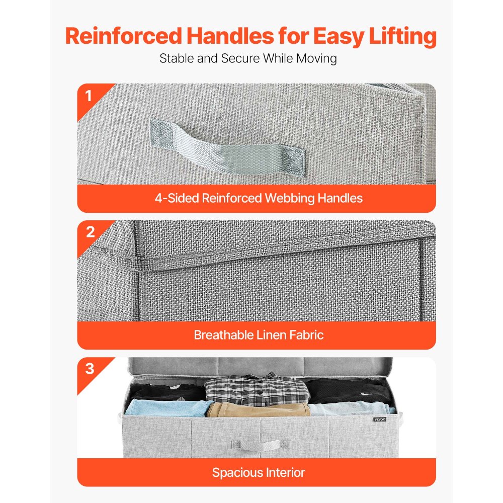 VEVOR Under Bed Storage with Lids, 31.7 x 15.9 x 6.1 Inch, 48L Large Underbed Clothes Storage Containers, Low Profile Gray Under Bed Drawer Shoe Organizer Bins Box for Blanket Shoe Bedroom, 2 Pack