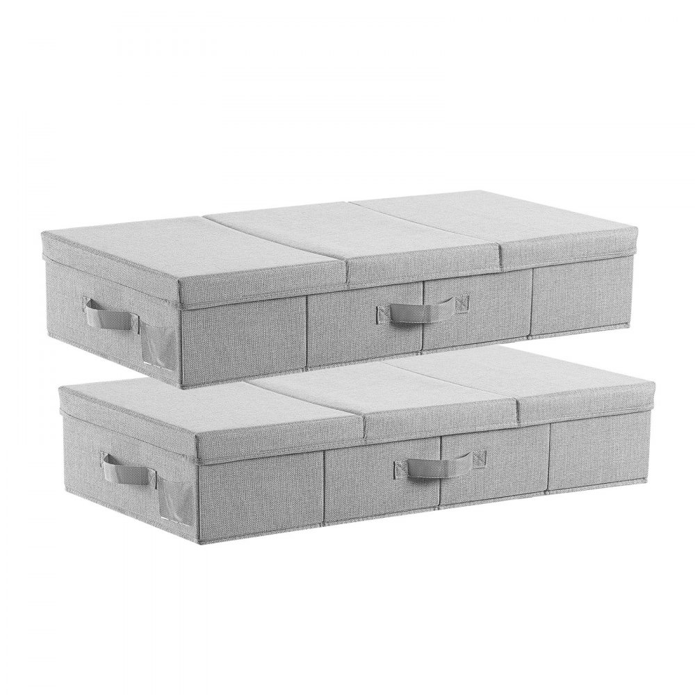 VEVOR Under Bed Storage with Lids, 31.7 x 15.9 x 6.1 Inch, 48L Large Underbed Clothes Storage Containers, Low Profile Gray Under Bed Drawer Shoe Organizer Bins Box for Blanket Shoe Bedroom, 2 Pack