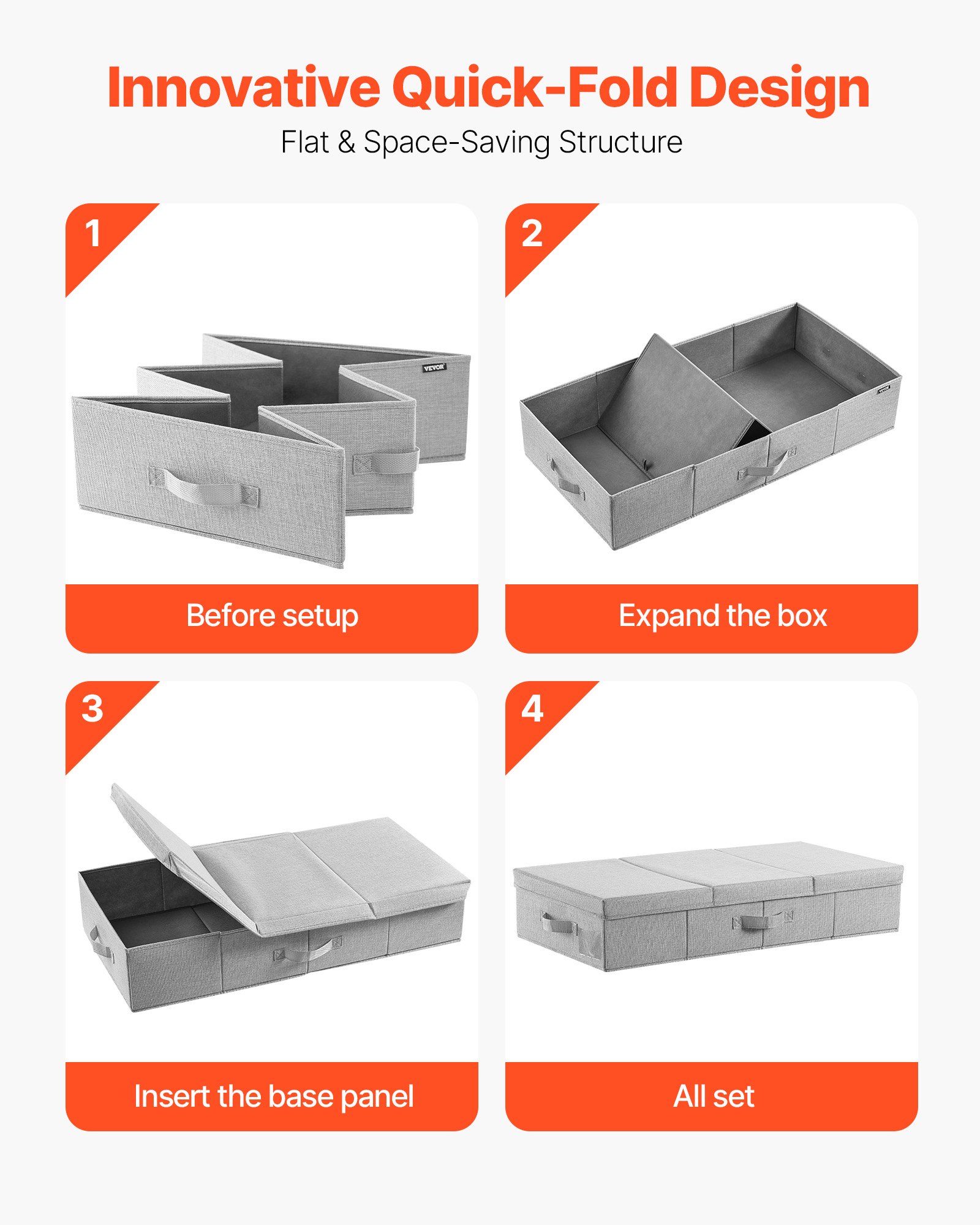 VEVOR Under Bed Storage with Lids, 31.7 x 15.9 x 6.1 Inch, 48L Large Underbed Clothes Storage Containers, Low Profile Gray Under Bed Drawer Shoe Organizer Bins Box for Blanket Shoe Bedroom, 2 Pack