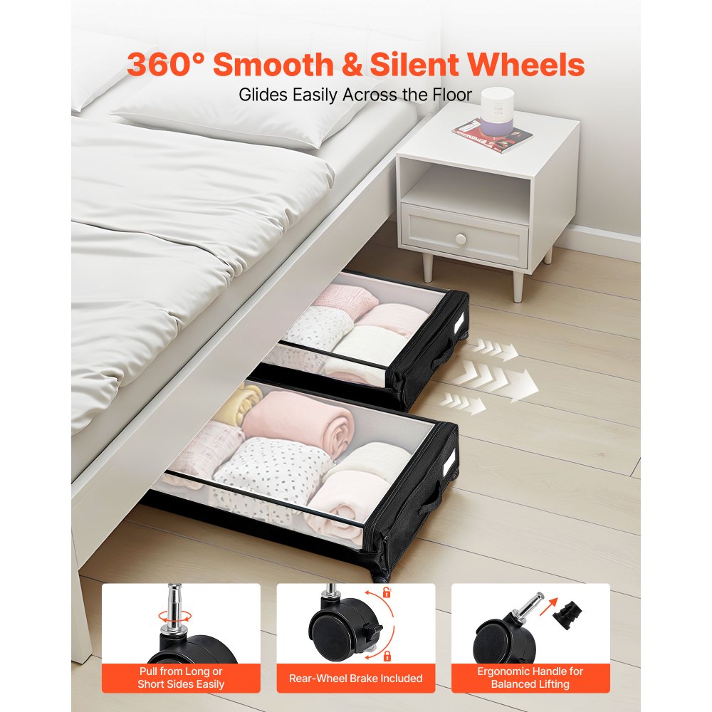 VEVOR Under Bed Storage with Wheels, 770 x 470 x 173 mm, Underbed Containers with Clear Lid, Underbed Shoe Organizer, Rolling Under the Bed Storage Bins for Clothes, Shoes, Blankets, Bedroom, 2 Pack