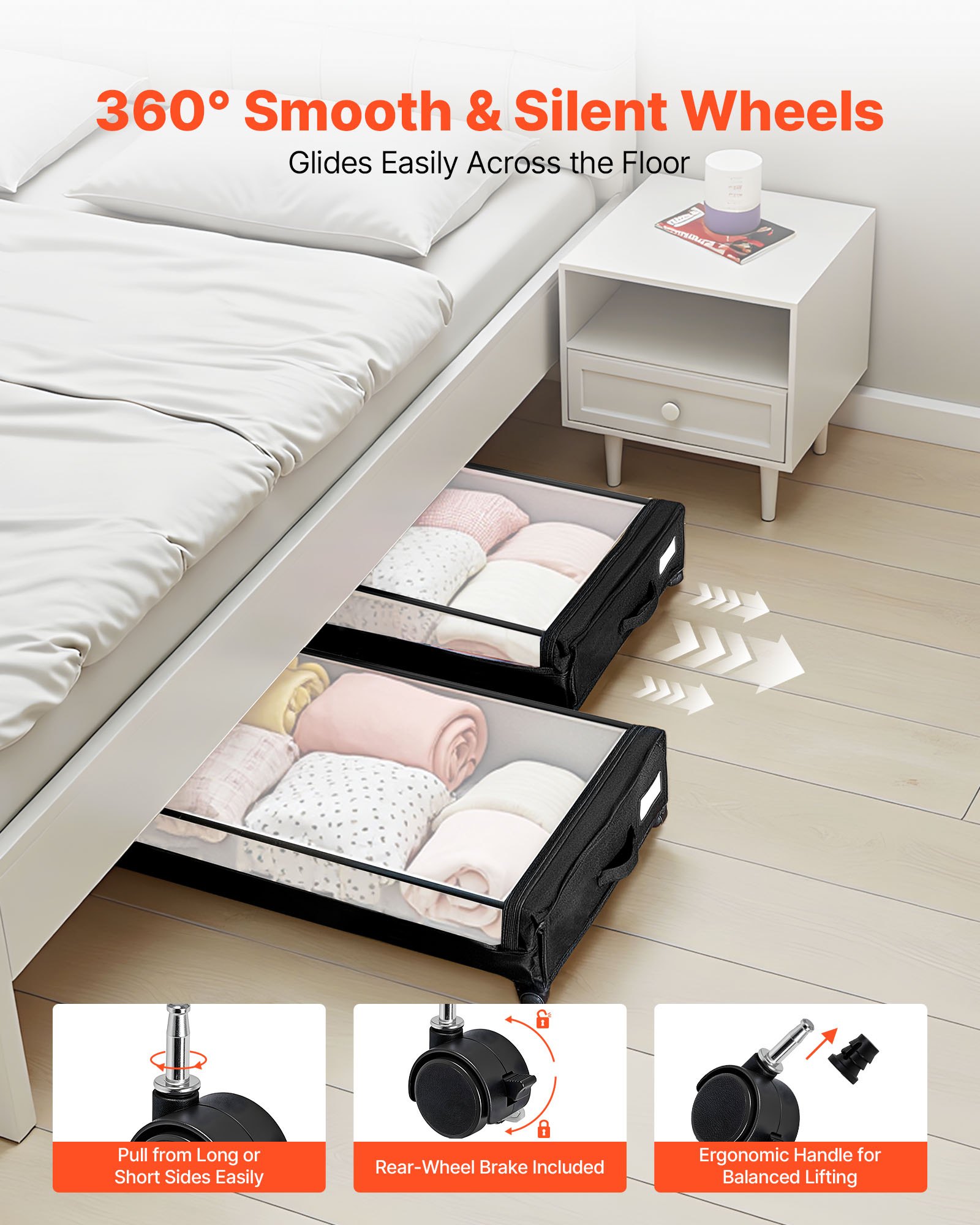 VEVOR Under Bed Storage with Wheels, 770 x 470 x 173 mm, Underbed Containers with Clear Lid, Underbed Shoe Organizer, Rolling Under the Bed Storage Bins for Clothes, Shoes, Blankets, Bedroom, 2 Pack