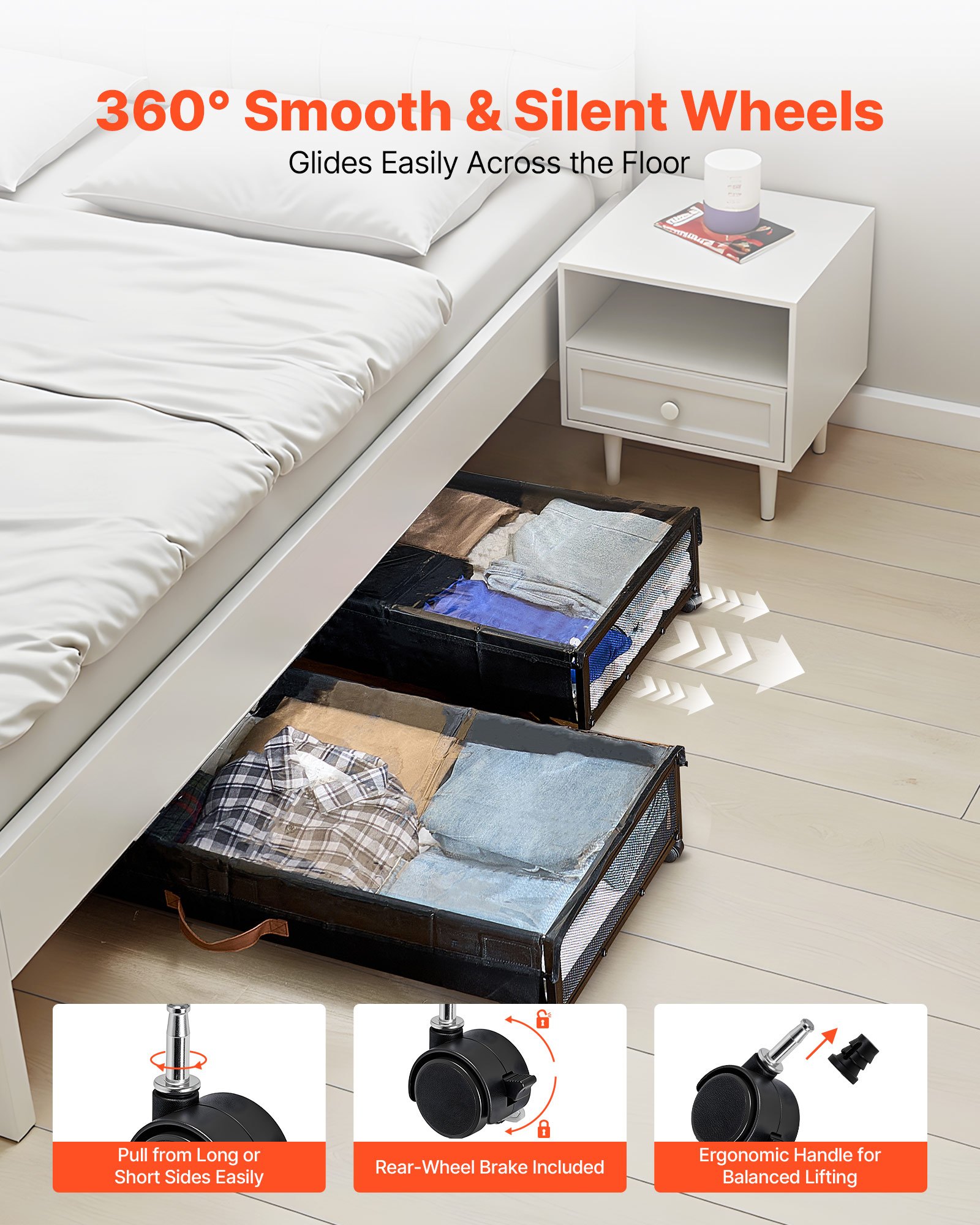 VEVOR Under Bed Storage with Wheels, 36.0 x 18.1 x 7.3 inch, Underbed Containers with Clear Lid, Underbed Shoe Organizer, Rolling Under the Bed Storage Bins for Clothes Shoes Blankets Bedroom, 2 Pack