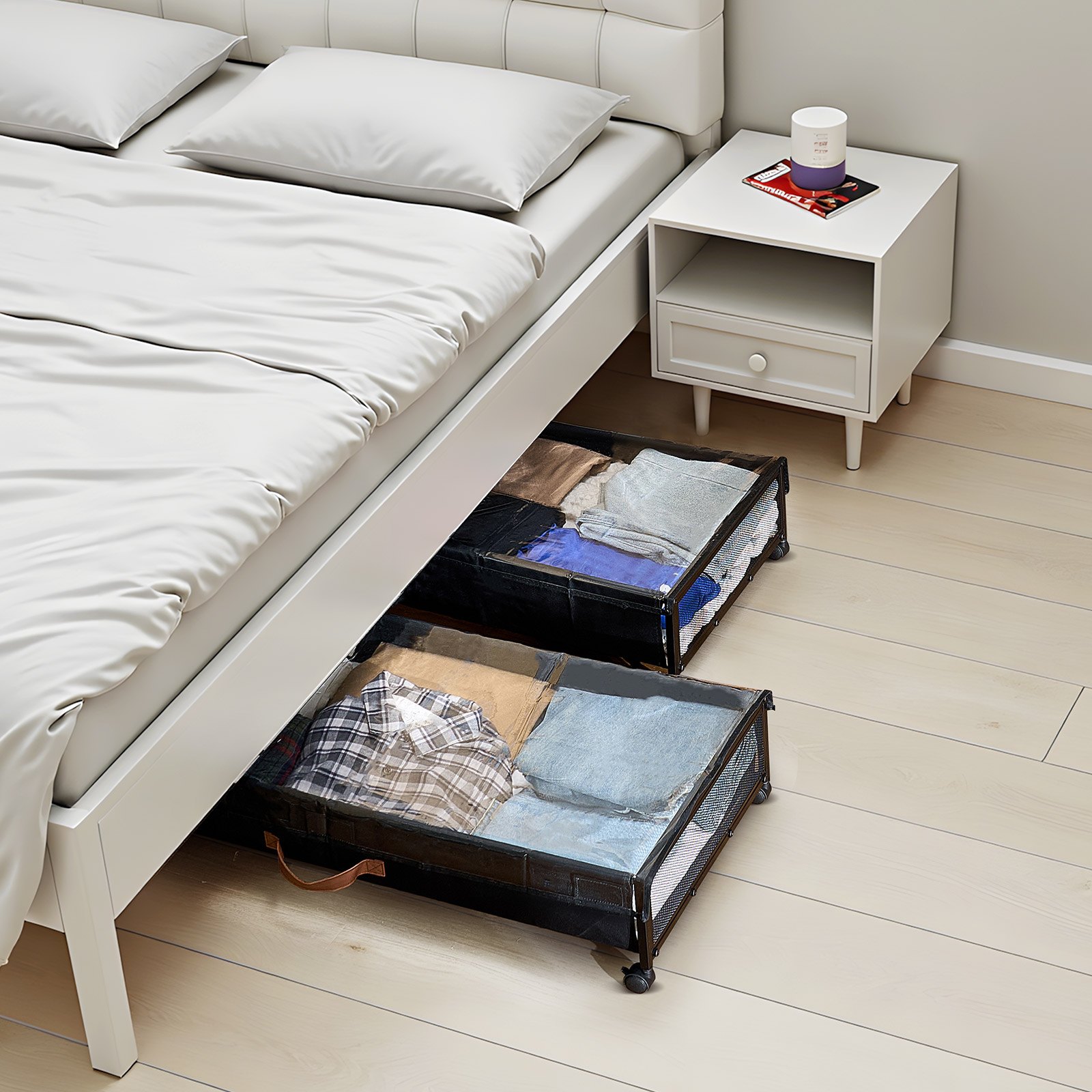 VEVOR Under Bed Storage with Wheels, 36.0 x 18.1 x 7.3 inch, Underbed Containers with Clear Lid, Underbed Shoe Organizer, Rolling Under the Bed Storage Bins for Clothes Shoes Blankets Bedroom, 2 Pack