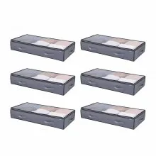 Under Bed Storage 90L Stackable Shoes Organization Box with Clear Lid 6 Pack