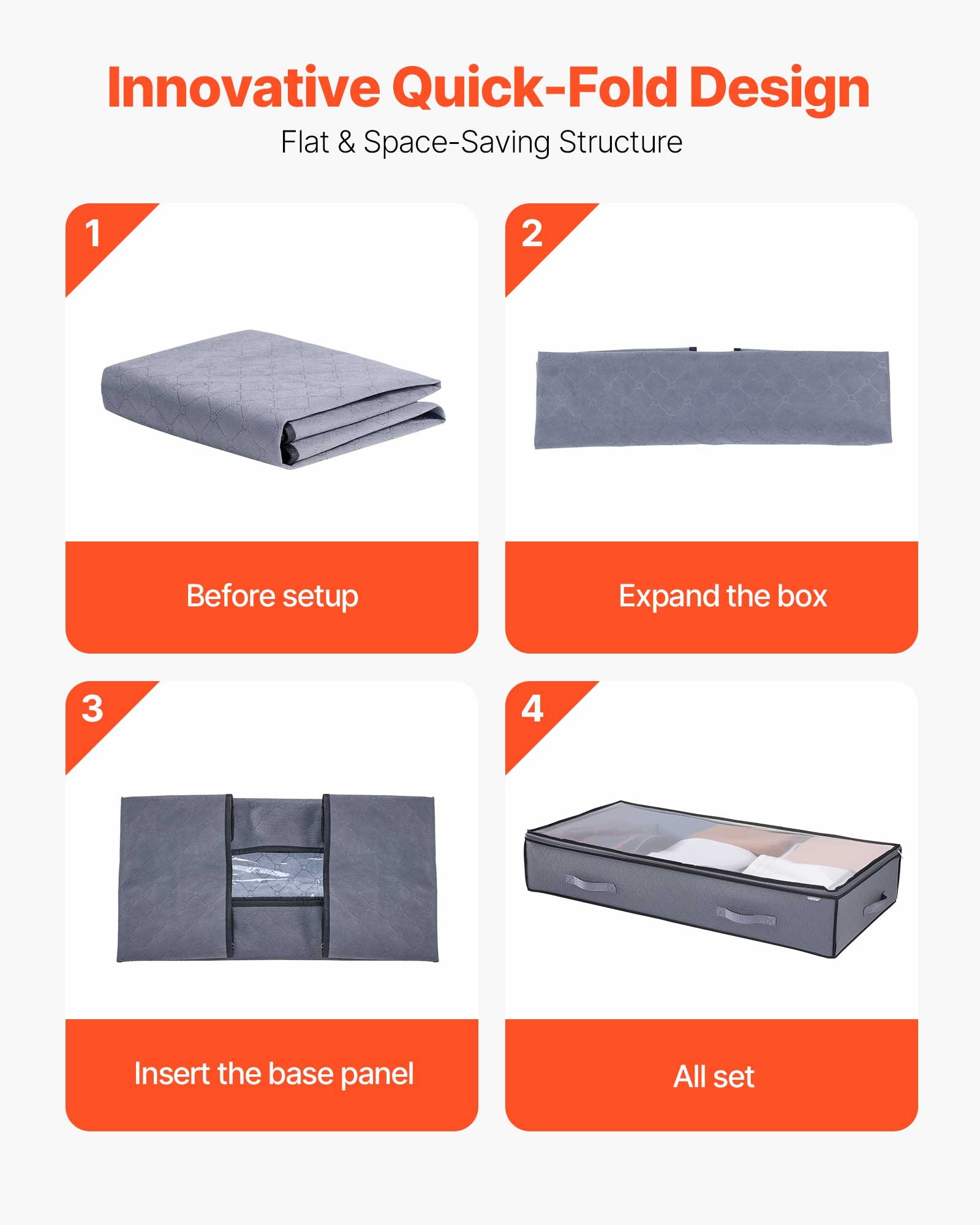 VEVOR Under Bed Storage with Clear Lids, 39.2 x 19.7 x 7.1 Inch, 90L Large Underbed Clothes Storage Containers, Low Profile Under Bed Drawer Shoe Organizer Bins Box for Blanket Shoe Bedroom, 6 Pack