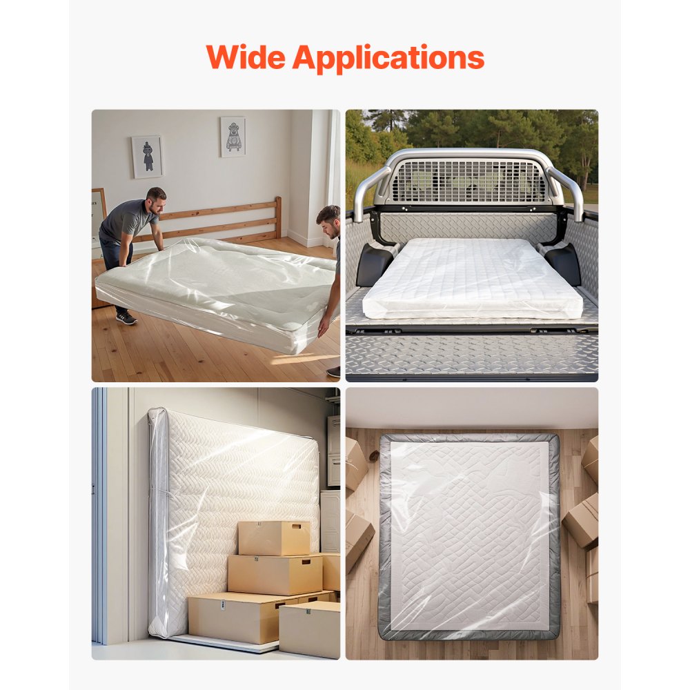 VEVOR Plastic Mattress Bag, 2 Mil Thick Mattress Storage Bag, Wear-Resistant and Waterproof Plastic Bed Cover with Reinforced Corner Design, Heavy-Duty Mattress Moving Supplies (2 Pack, Queen Size)
