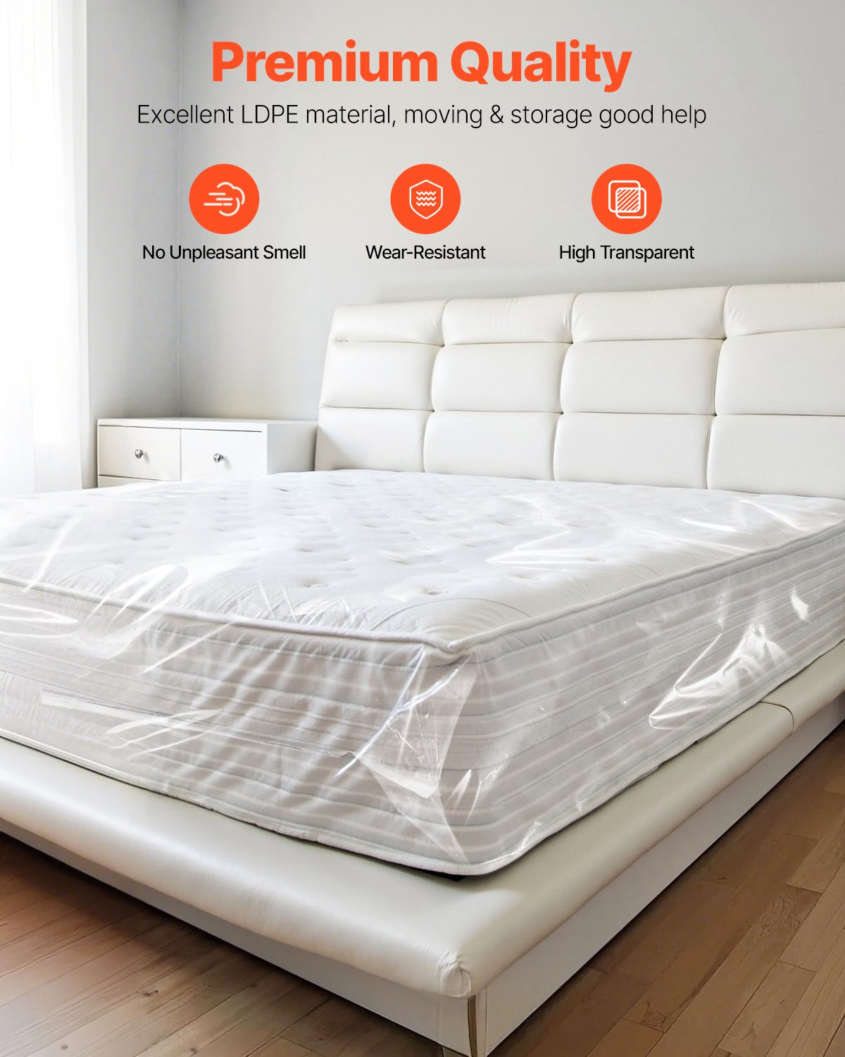 VEVOR Plastic Mattress Bag, 2 Mil Thick Mattress Storage Bag, Wear-Resistant and Waterproof Plastic Bed Cover with Reinforced Corner Design, Heavy-Duty Mattress Moving Supplies (2 Pack, Queen Size)