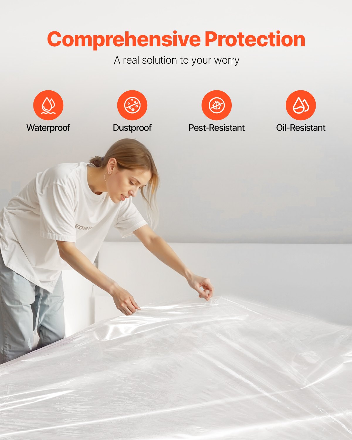 VEVOR Plastic Mattress Bag, 2 Mil Thick Mattress Storage Bag, Wear-Resistant and Waterproof Plastic Bed Cover with Reinforced Corner Design, Heavy-Duty Mattress Moving Supplies (2 Pack, Queen Size)