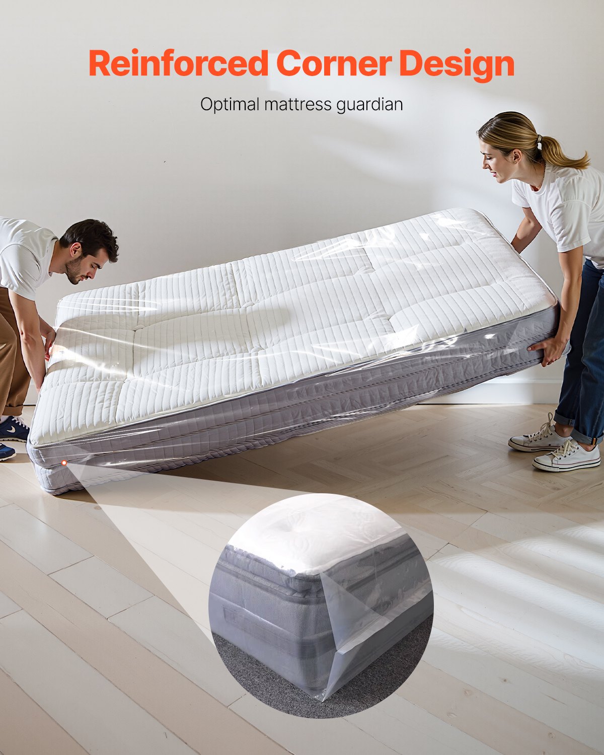 VEVOR Plastic Mattress Bag, 2 Mil Thick Mattress Storage Bag, Wear-Resistant and Waterproof Plastic Bed Cover with Reinforced Corner Design, Heavy-Duty Mattress Moving Supplies (2 Pack, Queen Size)