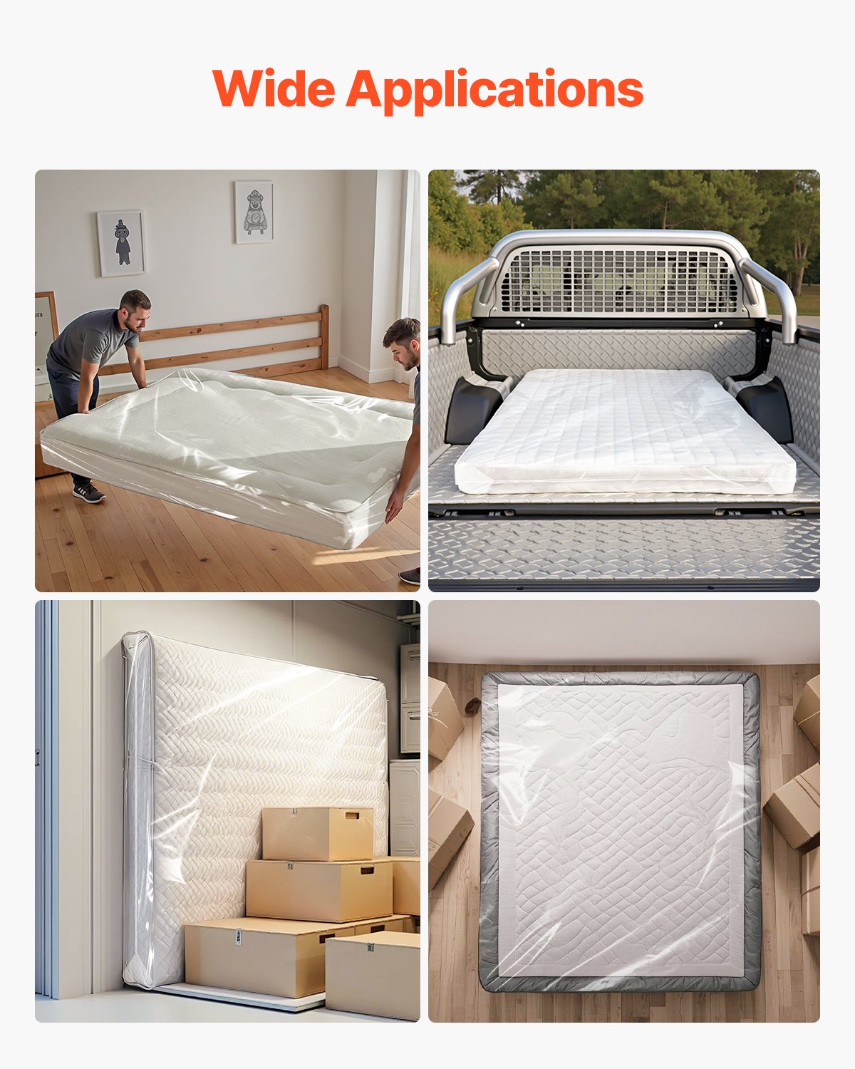 VEVOR Plastic Mattress Bag, 2 Mil Thick Mattress Storage Bag, Wear-Resistant and Waterproof Plastic Bed Cover with Reinforced Corner Design, Heavy-Duty Mattress Moving Supplies (2 Pack, Queen Size)