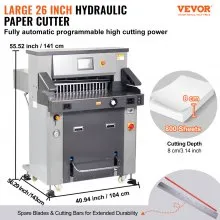 VEVOR Electric Hydraulic Paper Cutter, Heavy Duty Paper Cutter Machine 26" /660.4mm Cutting Width, 3.14"/80mm Cutting Thickness, Electric Paper Trimmer with 7" Touchscreen Numerical Control