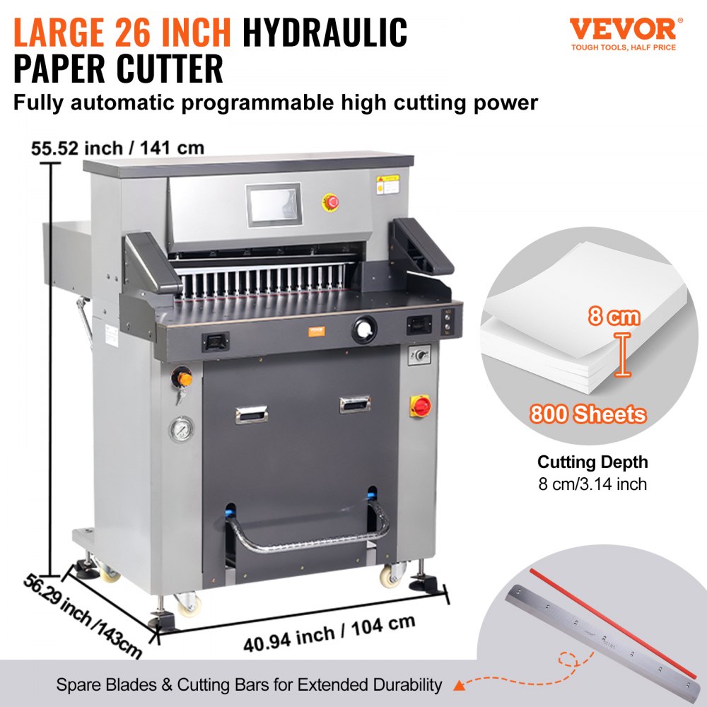 VEVOR Electric Hydraulic Paper Cutter 660.4 mm Cutting Width 80 mm Thickness 177.8 mm Screen