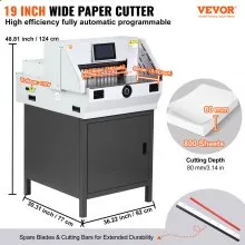 VEVOR Electric Paper Cutter, Heavy Duty Paper Trimmer 19" /482.6mm Cutting Width, 3.14"/80mm Cutting Thickness, Electric  Paper Cutting Machine with 7" Touchscreen Numerical Control Function