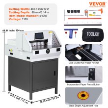 VEVOR Electric Paper Cutter, Heavy Duty Paper Trimmer 19" /482.6mm Cutting Width, 3.14"/80mm Cutting Thickness, Electric  Paper Cutting Machine with 7" Touchscreen Numerical Control Function