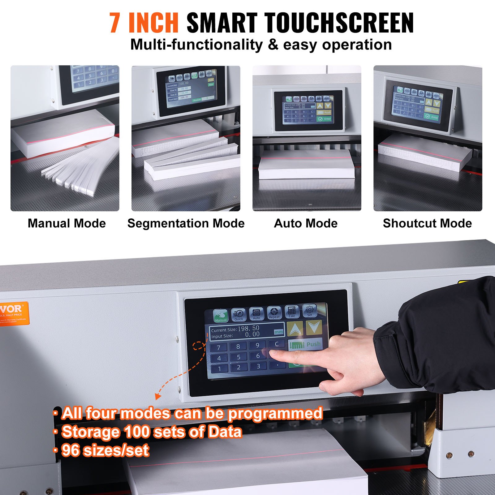 VEVOR Electric Paper Cutter, Heavy Duty Paper Trimmer 19" /482.6mm Cutting Width, 3.14"/80mm Cutting Thickness, Electric  Paper Cutting Machine with 7" Touchscreen Numerical Control Function