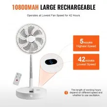 VEVOR 12 Inch Foldable Oscillating Standing Fan with Remote Control, 4 Speed Adjustable Portable Desk Quiet Fan, 7200mah Rechargeable USB Small Fan, Folded Rotating Floor Fan for Bedroom Office Travel
