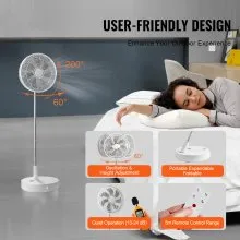 VEVOR 12 Inch Foldable Oscillating Standing Fan with Remote Control, 4 Speed Adjustable Portable Desk Quiet Fan, 7200mah Rechargeable USB Small Fan, Folded Rotating Floor Fan for Bedroom Office Travel