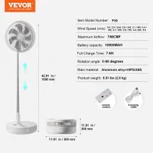 VEVOR 12 Inch Foldable Oscillating Standing Fan with Remote Control, 4 Speed Adjustable Portable Desk Quiet Fan, 7200mah Rechargeable USB Small Fan, Folded Rotating Floor Fan for Bedroom Office Travel