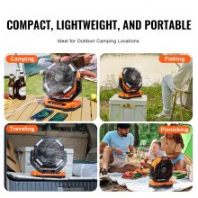 VEVOR Portable Fan Rechargeable 330.2mm, Battery Powered Fan with LED Lantern, 4 Speeds Adjustable & 45°/90°Automatic Swivel & Timer , USB Battery Operated Fans for Travel Bedroom Home Camping Office