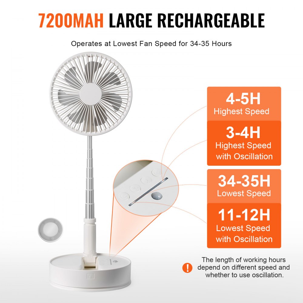 VEVOR foldbar oscillerende stående ventilator 203,2 mm med fjernbetjening bærbar USB
