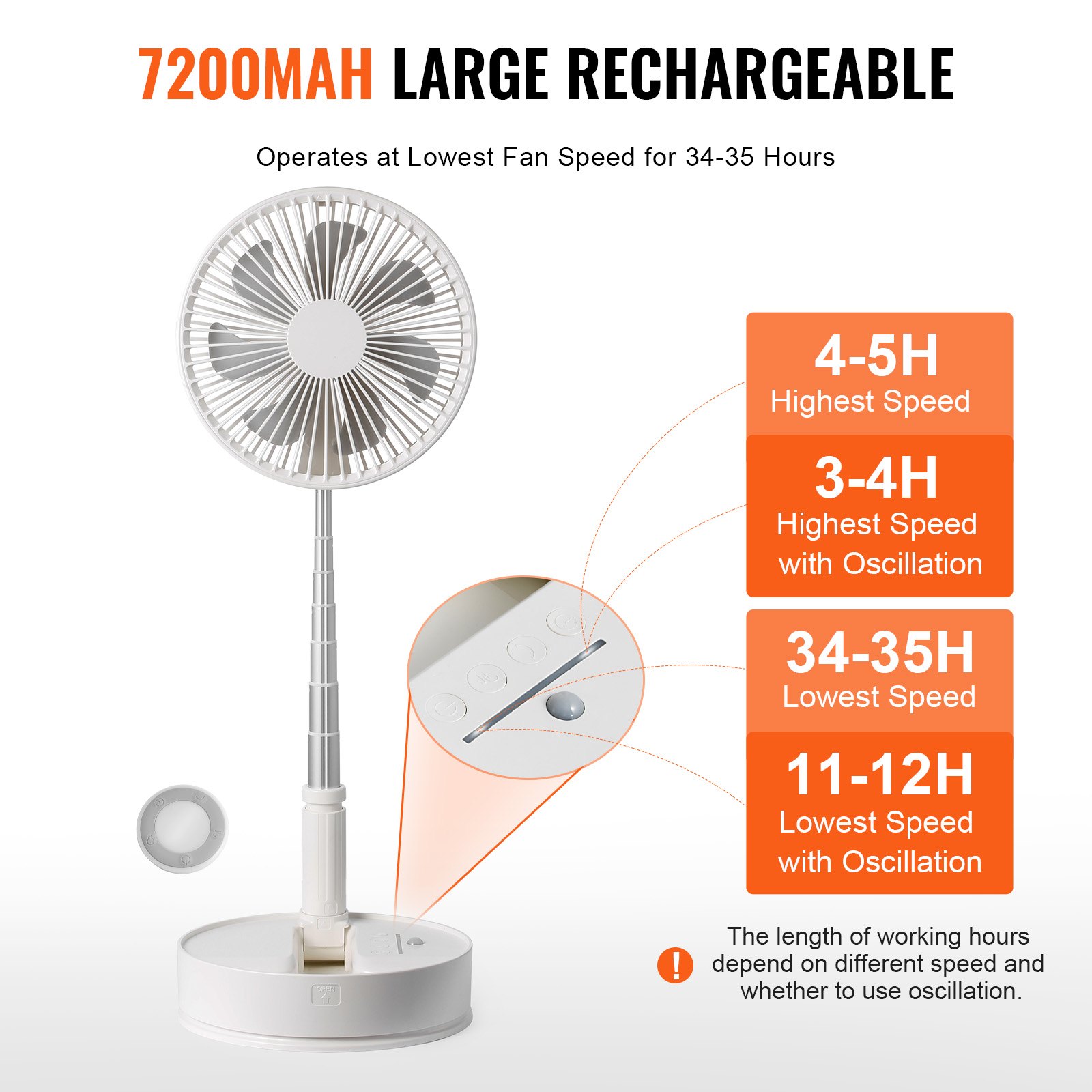 VEVOR foldbar oscillerende stående ventilator 203,2 mm med fjernbetjening bærbar USB