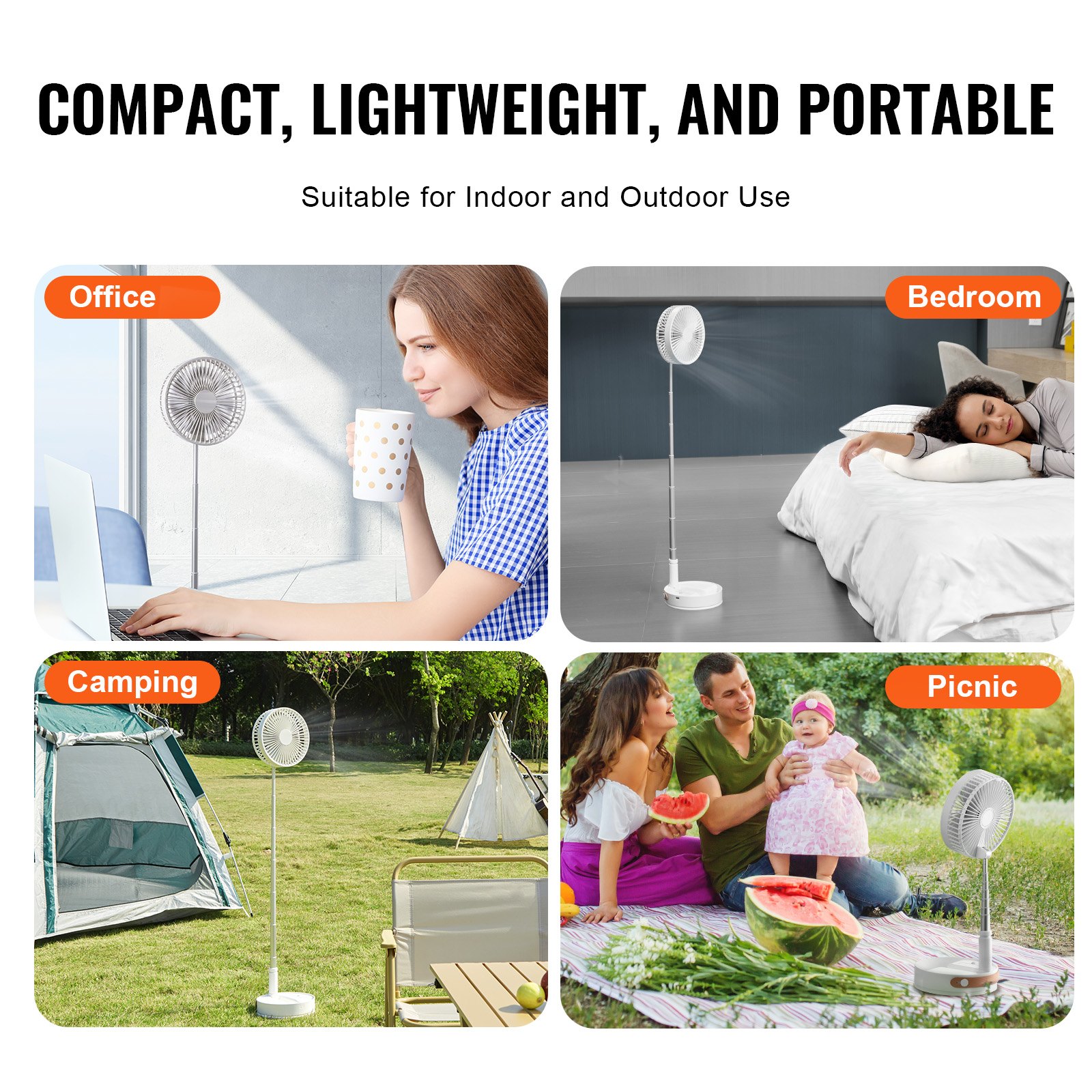 VEVOR foldbar oscillerende stående ventilator 203,2 mm med fjernbetjening bærbar USB