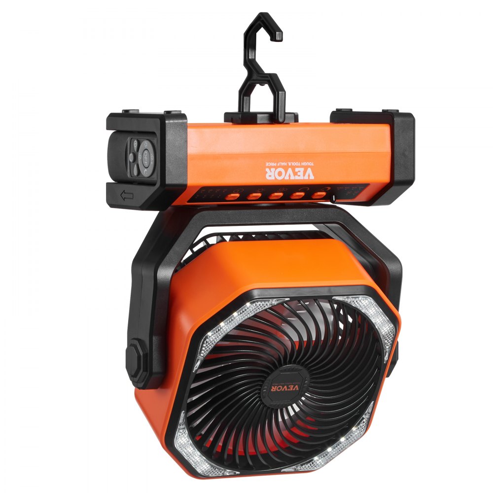 VEVOR Portable Fan Rechargeable 9 inch, Battery Powered Fan with LED Lantern, 4 Speeds Adjustable & 45°/90°Automatic Swivel & Timer , USB Battery Operated Fans for Travel Bedroom Home Camping Office