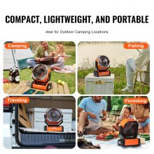 VEVOR Portable Fan Rechargeable 9 inch, Battery Powered Fan with LED Lantern, 4 Speeds Adjustable & 45°/90°Automatic Swivel & Timer , USB Battery Operated Fans for Travel Bedroom Home Camping Office